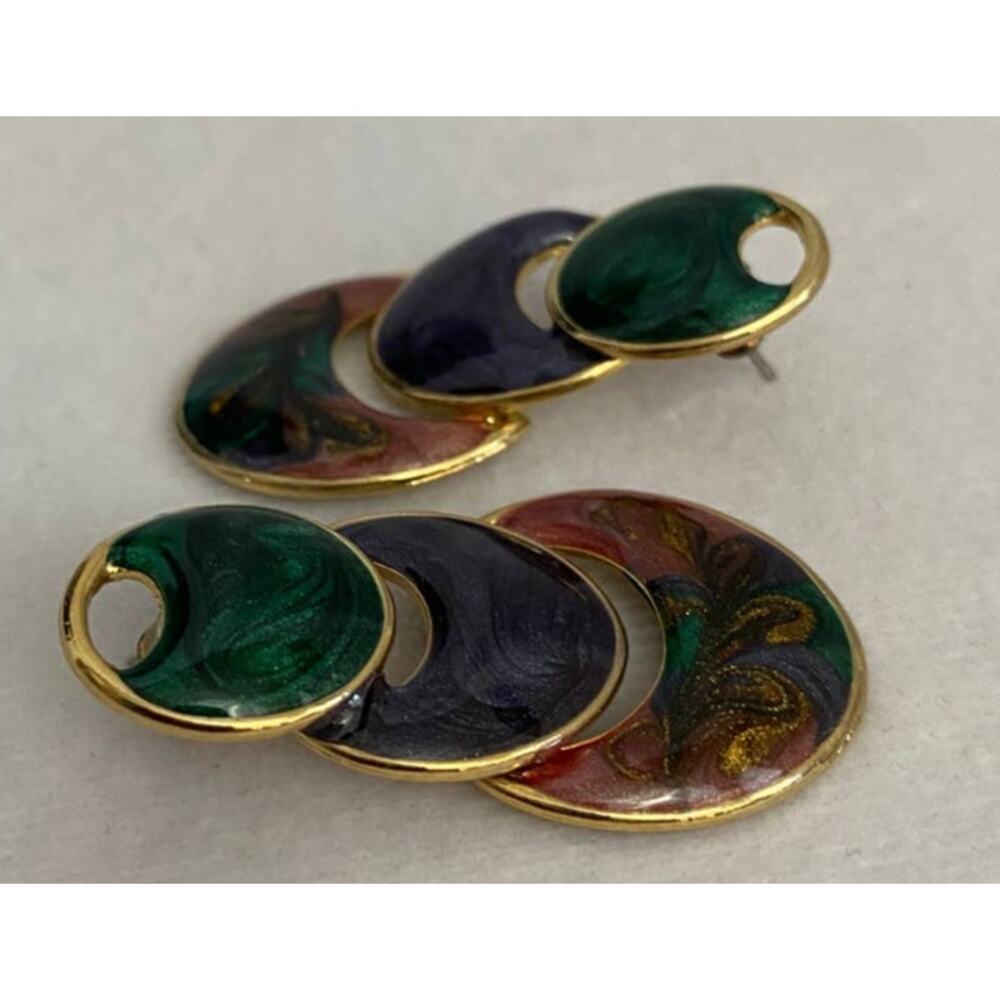 Vintage 1980s 1990s Goldtone & Enamel Pierced Earrings - Picture 4 of 5